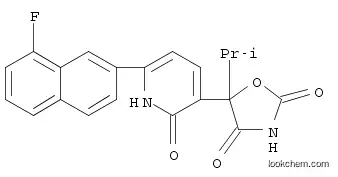 Molecular Structure of 1227827-93-1 (2,4-Oxazolidinedione, 5-[6-(8-fluoro-2-naphthalenyl)-1,2-dihydro-2-oxo-3-pyridinyl]-5-(1-methylethyl)-)